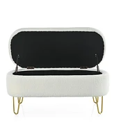 Simplie Fun Oval Storage Bench for Living Room Bedroom End of Bed, Upholstered Storage Ottoman Entryway Bench With Metal Legs, Cream