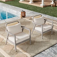(Set Of 2) Outdoor Acacia Wood Patio Club Chair, Patio Furniture, Waterproof Thick Cushion Deep Seating for Porch, Garden, Backyard, Balcony, Weight C
