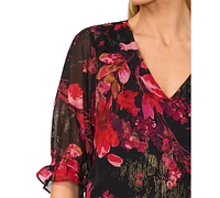 CeCe Women's Floral V-Neck Ruffled-Cuff Blouse