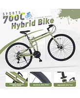 Simplie Fun 21 Speed Hybrid bike Disc Brake 700C Road Bike For men women's City Bicycle