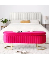 Streamdale Furniture Storage Bench Bedroom Bench, Velvet Oval Upholstered End of Bed Bench with Golden Metal Legs,50" Modern Storage Ottoman Bench for