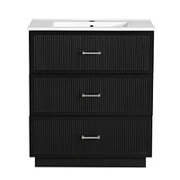 30 Inch Bathroom Vanity with Ceramic Sink Combo Set, Modern Freestanding Bathroom Storage Cabinet with 2 Drawers, Floor Standing Bath Vanity, Black