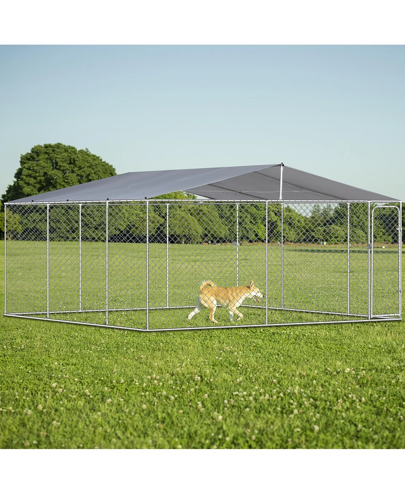 Dog Kennel Outdoor with Waterproof Canopy 181" 181" 71.65"