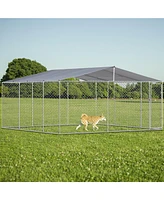 Dog Kennel Outdoor with Waterproof Canopy 181" 181" 71.65"