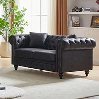 63.5" Contemporary Design chesterfield sofa, Tech Fabric Button Design Living Room Sectional, Button Tufted with Nail Design Arms with 2 Pillows,