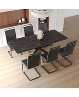 Simplie Fun Extendable Dining Table Table Set for 6-8 Person for Dining Room