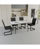 An expandable dining table set for 2-6 people, equipped with a C-shaped tubular cushioned armless dining chair and an elegant and spacious dining tabl