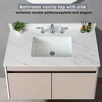 43 Inch Marble Vanity Top, White Vanity Top with Pre-drilled Faucet Holes, Bathroom Vanity Top with Undermount Rectangular Middle Sink and 4" Hei