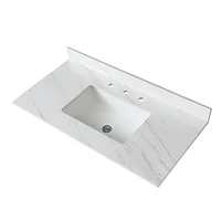 43 Inch Marble Vanity Top, White Vanity Top with Pre-drilled Faucet Holes, Bathroom Vanity Top with Undermount Rectangular Middle Sink and 4" Hei