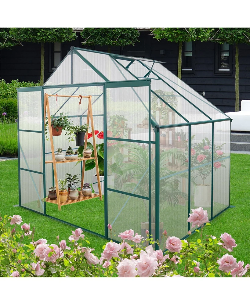 Simplie Fun 8X6FT-Green Double Door Polycarbonate Greenhouse Raised Base and Anchor Aluminum Heavy Duty Walk