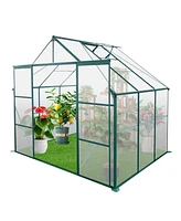 Simplie Fun 8X6FT-Green Double Door Polycarbonate Greenhouse Raised Base and Anchor Aluminum Heavy Duty Walk