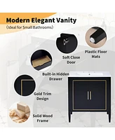 Simplie Fun 30-inch bathroom vanity with ceramic basin, soft close door, built-in hidden drawer