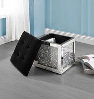 Simplie Fun Noralie Ottoman W/Storage Mirrored & Faux Diamonds