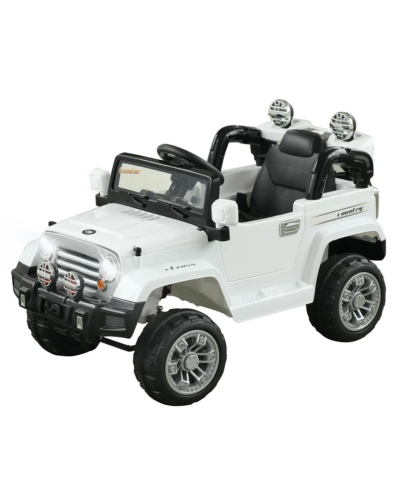 Streamdale Furniture Kids Ride-on Car, Off-Road Truck with MP3 Connection, Working Horn, Steering Wheel, and Remote Control, 12V Motor, White