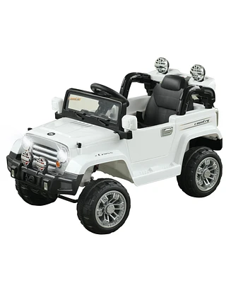 Simplie Fun Kids Ride-on Car, Off-Road Truck with MP3 Connection, Working Horn, Steering Wheel, and Remote Control, 12V Motor, White