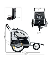 Streamdale Furniture Elite Three-Wheel Bike Trailer for Kids Bicycle Cart for Two Children with 2 Security Harnesses & Storage, White