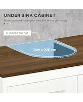 Modern Bathroom Sink Cabinet, Floor Standing Under Sink Cabinet, Freestanding Storage Cupboard with Adjustable Shelf, Double Doors, Antique White
