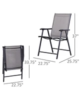 Set of 2 Patio Folding Chairs, Stackable Outdoor Sling Patio Dining Chairs with Armrests for Lawn, Camping, Dining, Beach, Metal Frame, No Assembly, G