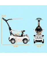 Push Car for Kids 1-3 Years, 3 in 1 Ride on Sliding Car, Foot to Floor Baby Push Car with Removable Handle, Music, Horn, Canopy, Safety Guardrail for