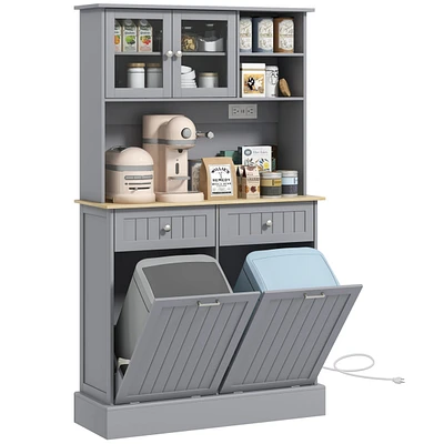 Versatile Kitchen Pantry with Charging Station, Tilt-Out Trash, Microwave Stand, Adjustable Shelves