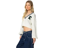 Edikted Women's Collegiate Cropped Cable Knit Sweater