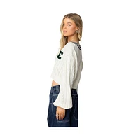 Edikted Women's Collegiate Cropped Cable Knit Sweater