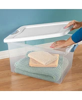 Sterilite 64 Qt Clear Plastic Stackable Storage Bin w/ White Latch Lid, 24 Pack