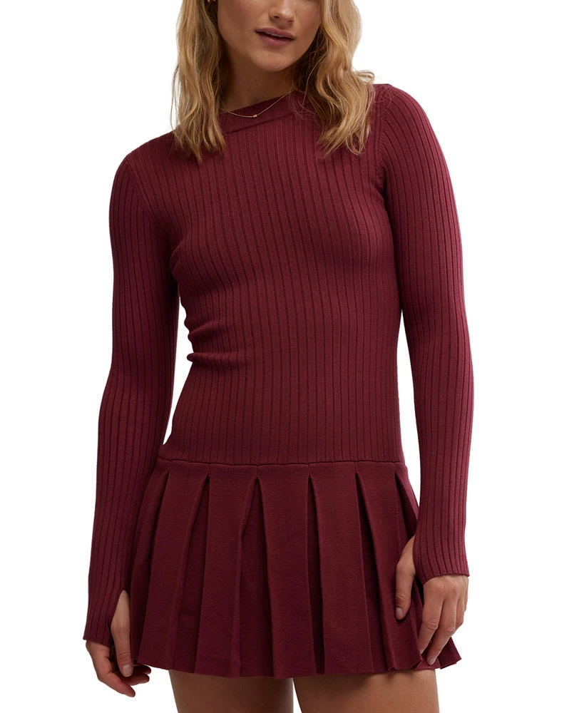 Free People Women's Emmy Ribbed Knit Pleated A-Line Mini Dress