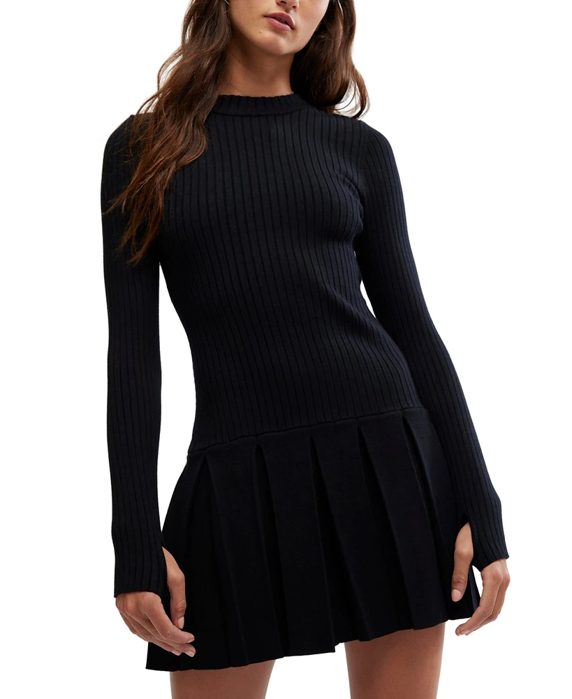 Free People Women's Emmy Ribbed Knit Pleated A-Line Mini Dress