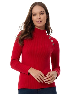 Jones New York Women's Solid-Color Ribbed Mock-Neck Sweater