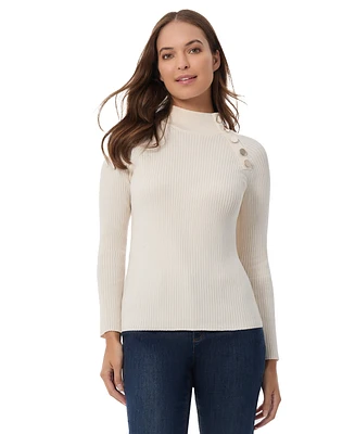 Jones New York Women's Solid-Color Ribbed Mock-Neck Sweater