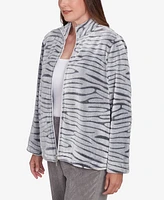 Alfred Dunner Petite Copenhagen Fuzzy Sculpted Zebra Animal Jacket