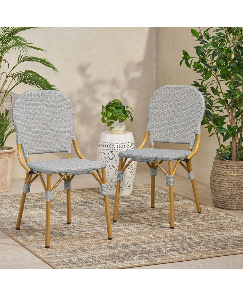 Simplie Fun Outdoor Pe Rattan And Aluminum Armless French Bistro Chairs, Set Of 2, Gray And Finish