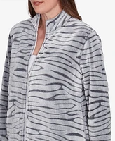 Alfred Dunner Petite Copenhagen Fuzzy Sculpted Zebra Animal Jacket