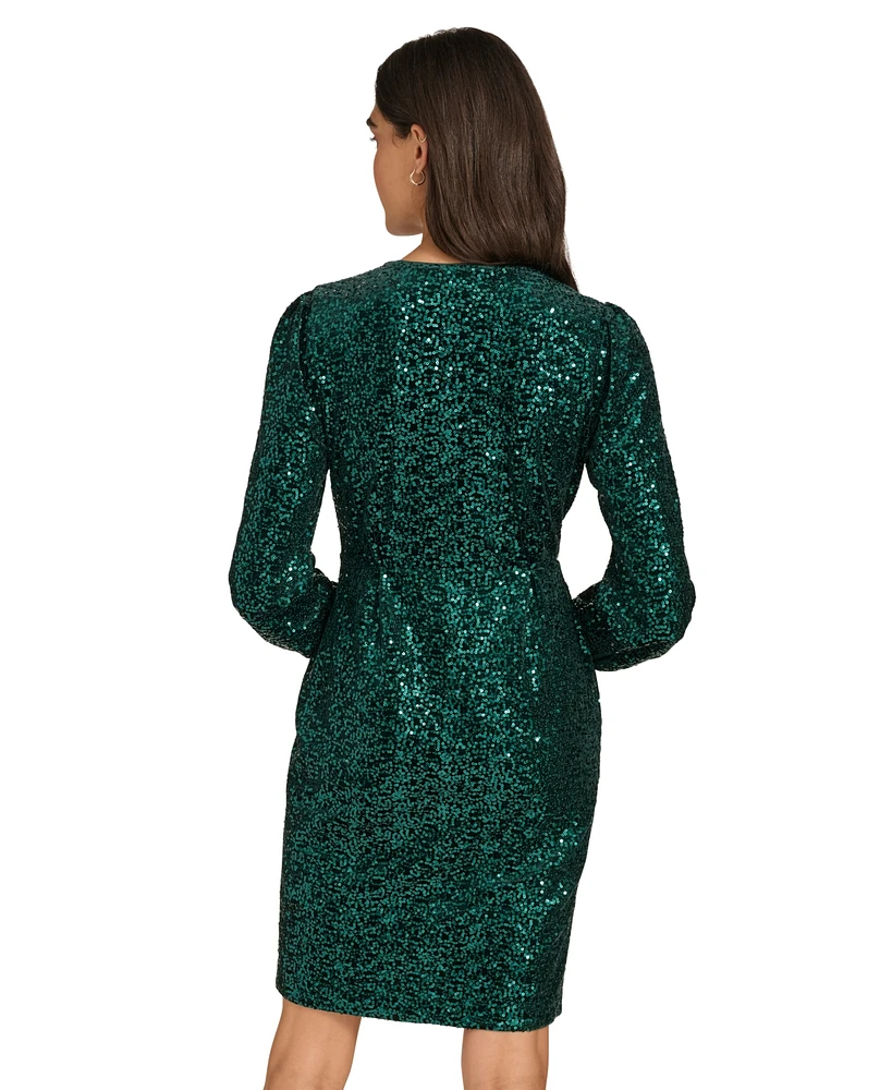 Calvin Klein Women's Sequined Faux-Wrap Sheath Dress