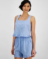 And Now This Women's Embroidered Ruffled-Hem Top, Created for Macy's