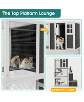 3-Tier Wooden Outdoor & Indoor Cat House Suitable for 1-3 Cats Cat Enclosure Resting Box with 4 Platforms and 2 doors Cat Shelter Kitty House with a J