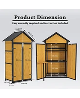 Simplie Fun Outdoor Storage Cabinet Weatherproof Wood Storage Shed with Waterproof Roof Lockable Doors Removable Shelves Foldable Table Hooks 69 Inche