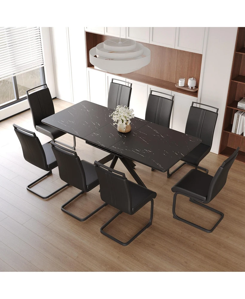 Simplie Fun Extendable Dining Table Table Set for 6-8 Person for Dining Room