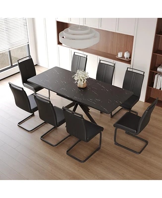 Simplie Fun Extendable Dining Table Table Set for 6-8 Person for Dining Room