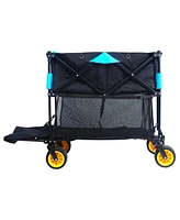 Big large capacity Folding cart Extra Long Extender Wagon Cart Folding Wagon Garden Shopping Beach Cart (black + blue)