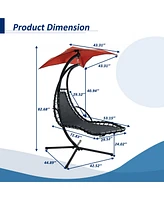 Orange Oasis: Ergonomic Hammock Chair with Umbrella and Pillow