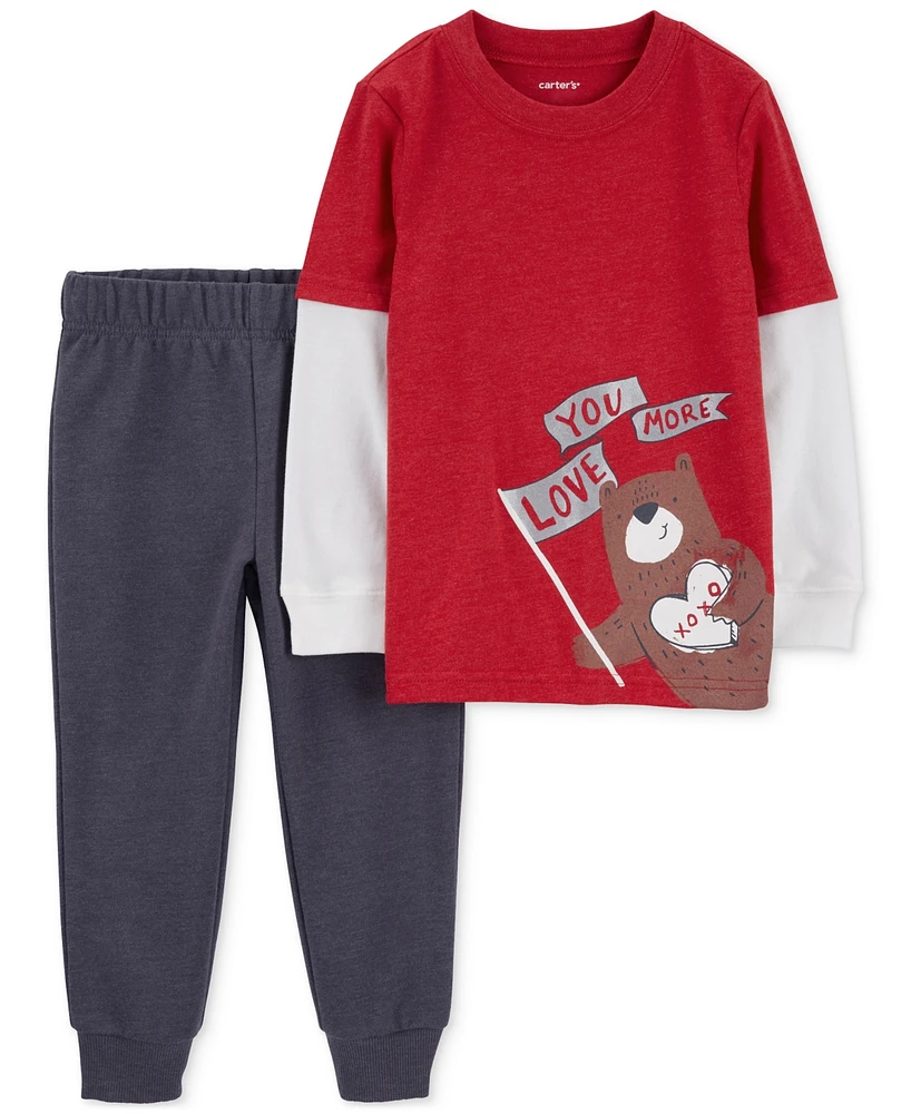 Carter's Toddler Boys Layered-Look Love You More Graphic T-Shirt & Pants, 2 Piece Set