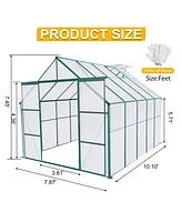 Simplie Fun 8x10FT Double Door Polycarbonate Greenhouse Raised Base and Anchor Aluminum Heavy Duty Walk