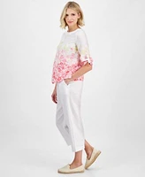 Charter Club Womens Linen Floral Print Top Cropped Pull On Pants Exclusively At Macys