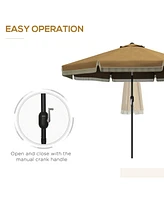 9ft Patio Umbrella with Push Button Tilt and Crank, Ruffled Outdoor Market Table Umbrella with Tassles and 8 Ribs, for Garden, Deck, Pool, Tan