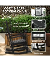 Outdoor Rocking Chair, All Weather-Resistant Hdpe Rocking Patio Chairs with Rustic High Back, Armrests, Oversized Seat and Slatted Backrest, 350lbs We
