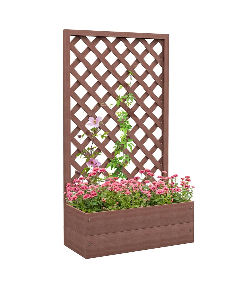 Streamdale Furniture Raised Garden Bed with Trellis Lattice, Wood Planter Box with Self Draining Gap, Freestanding Trellis Planter for Climbing Plants