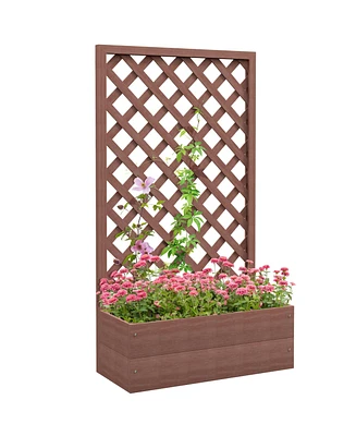 Simplie Fun Raised Garden Bed with Trellis Lattice, Wood Planter Box with Self Draining Gap, Freestanding Trellis Planter for Climbing Plants, Vines,