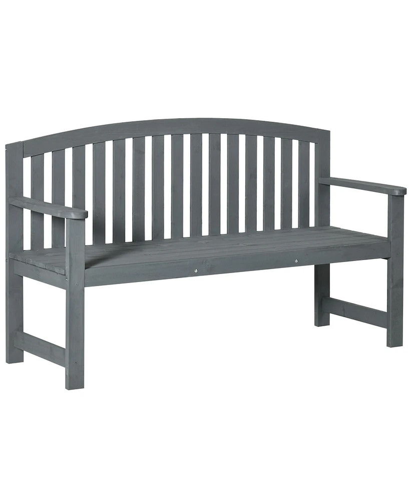 Streamdale Furniture 56" Outdoor Wood Bench, 2-Seater Garden Bench with Backrest and Armrest, Patio Bench for Patio, Porch, Poolside, Balcony